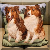 D33. Needlepoint collie pillow. 